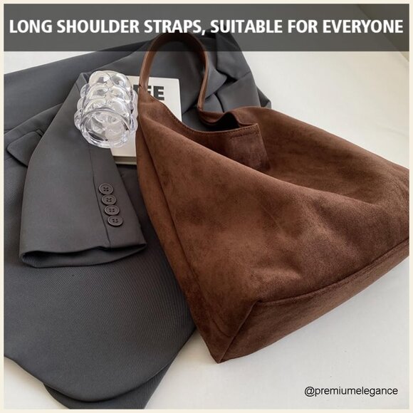 Faux Suede Hobo Tote Bag Large Capacity Everyday Purse - Picture 4 of 7